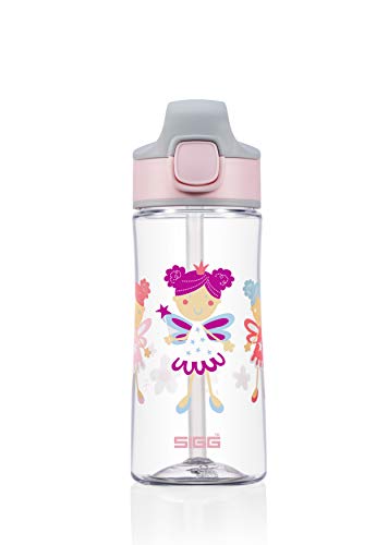 SIGG Miracle Kinder Trinkflasche (0.45 L), Kinderflasche mit auslaufsicherem Deckel, einhändig bedienbare Trinkflasche mit Strohhalm, Pink von SIGG