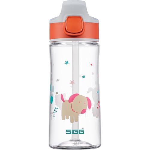 SIGG Miracle Kinder Trinkflasche (0.45 L), Kinderflasche mit auslaufsicherem Deckel, einhändig bedienbare Trinkflasche mit Strohhalm von SIGG