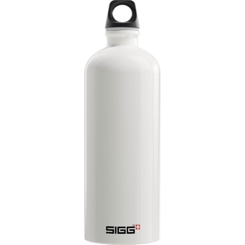 SIGG - Alu Trinkflasche - Traveller Weiss - Klimaneutral Zertifiziert - Für Kohlensäurehaltige Getränke Geeignet - Auslaufsicher - Federleicht - BPA-frei - Weiss - 1L von SIGG