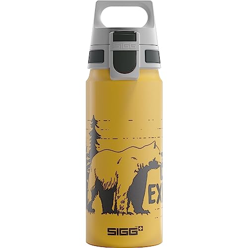 SIGG - Alu Trinkflasche Kinder - WMB ONE Brave Bear - Für Kohlensäurehaltige Getränke Geeignet - Auslaufsicher - Federleicht - BPA-frei - Klimaneutral Zertifiziert - Gelb - 0,6L von SIGG