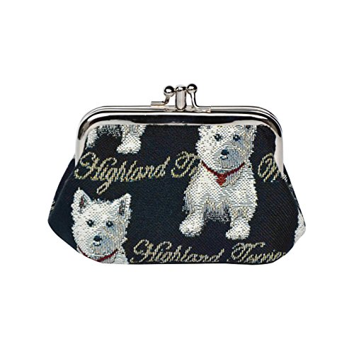 Signare Tapisserie Niedliche Exquisite Doppel Tasche Kiss Lock Münzbörse für Frauen mit Blumenmuster, Westie, S, Klassisch Signare Tapisserie Niedliche Exquisite Doppel Tasche Kiss Lock Münzbörse für Frauen mit Blumenmuster, Westie, S, Klassisch von Signare