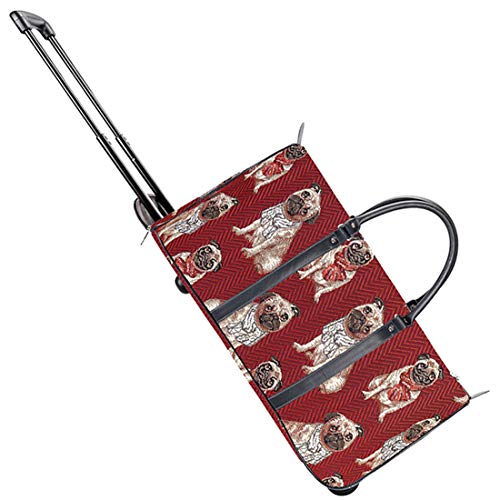 Signare Tapisserie Reisetasche mit Rollen, Trolley-Reisetasche, Sporttasche mit Rollen, Rollenreisetasche mit Hundedesigns (Mops) von Signare