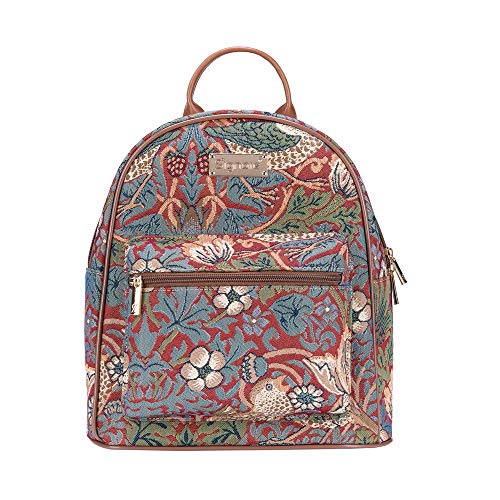 Signare Tapisserie Rucksack Damen, Rucksack Mädchen, Daypack, Rucksäcke, Schulrucksack mit William Morris Designs (Erdbeerdieb rot) von Signare