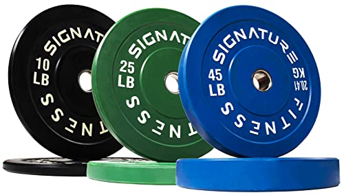 Signature Fitness 5,1 cm olympische Stoßstangen-Hantelscheiben mit Stahlnabe, 72,6 kg Set (2 x 10/25/20,4 kg), farbig von Signature Fitness