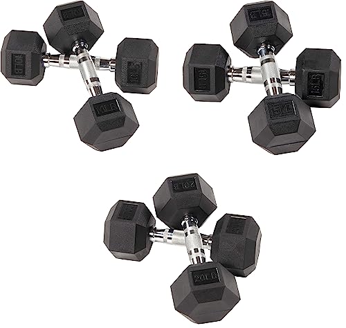 Signature Fitness Gummi-ummantelte Sechskant-Hanteln, Set mit 10, 15, 9 kg Paar Signature Fitness Gummi-ummantelte Sechskant-Hanteln, Set mit 10, 15, 9 kg Paar von Fitvids