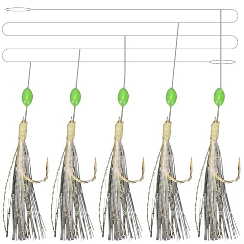 6 Stück Makrelenfeder-Angelvorrichtungen mit 30 Haken für Meer, Boot, Strand, Pier, Angeln von Sileduove