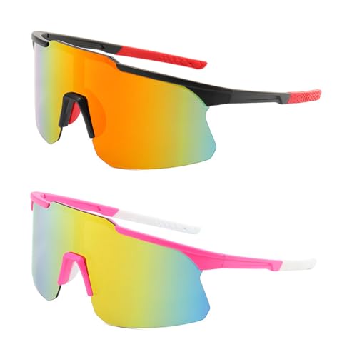 2 Stück Fahrradbrille Herren Damen, Schnelle Brille UV 400 Schutz, Sonnenbrille Fahrradbrille, Radbrille mit Komfortablem Nasenpad, für Outdooraktivitäten MTB Rennrad Radfahren Biking Ski Golf (Rosa) 2 Stück Fahrradbrille Herren Damen, Schnelle Brille UV 400 Schutz, Sonnenbrille Fahrradbrille, Radbrille mit Komfortablem Nasenpad, für Outdooraktivitäten MTB Rennrad Radfahren Biking Ski Golf (Rosa) von Silent-Qiaoyou
