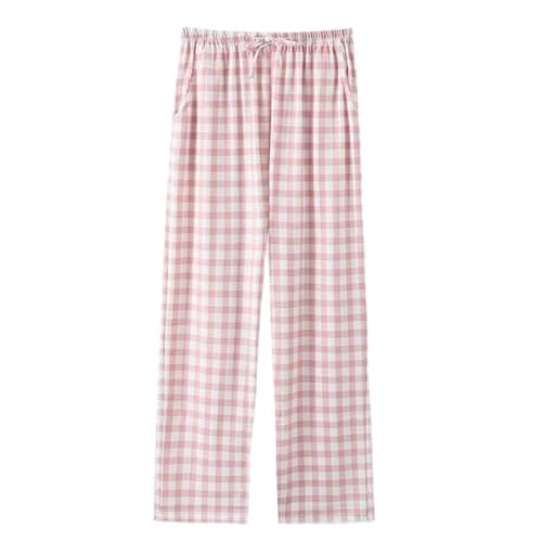 Baumwoll Karo Pyjamahose Für Damen, Lange Damen Pyjamahose Mit Taschen Und Kordelzug, Lounge Hose Mit Weitem Bein, Hose, Yoga Hose, Loungewear, Pink, Xs von LApooh