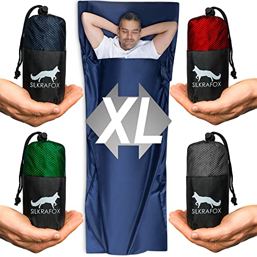 Silkrafox Compact XL – extragroßer Hüttenschlafsack, Ultraleicht Inlett aus Mikrofaser, Kunst-Seidenschlafsack, Sommer Schlafsack, Inlay, grau von Silkrafox