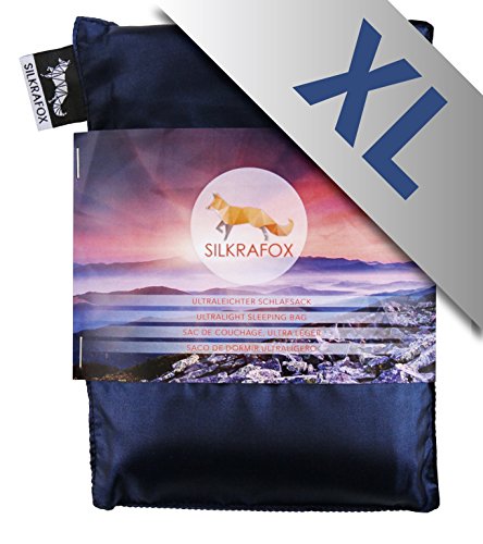 Silkrafox XL - extragroßer, ultraleichter Schlafsack, Hüttenschlafsack, Inlett, Sommerschlafsack, Kunst- Seidenschlafsack, blau von Silkrafox