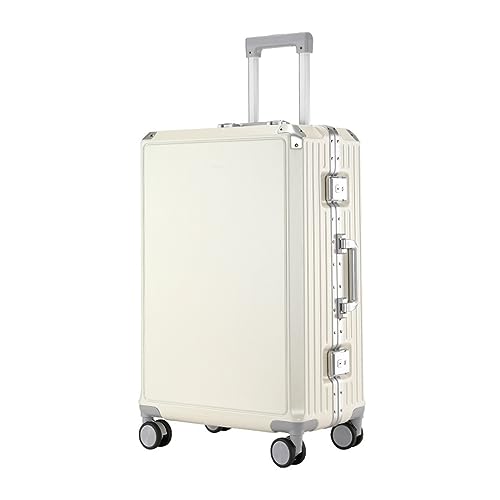 SilteD Koffer Koffer Reise-Aluminiumrahmen-Trolley-Koffer Passwort Universal-Radtasche Einfacher Mode-Koffer Kompressionsgepäck Großer Koffer (Farbe: Blanco, Taille Einzigartig: 26 Zoll) von SilteD