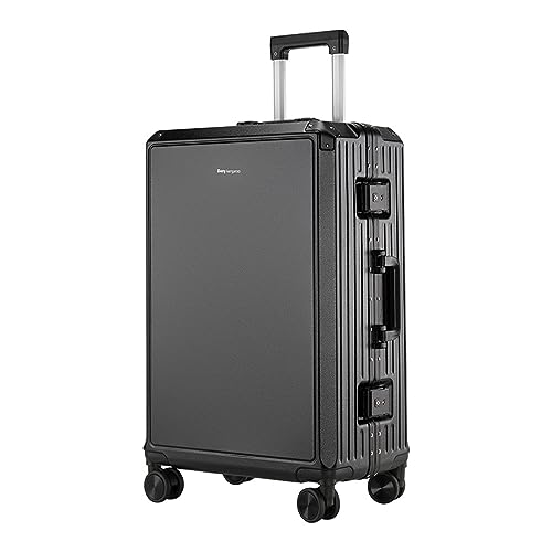 SilteD Koffer Koffer Reise-Aluminiumrahmen-Trolley-Koffer Passwort Universal-Radtasche Einfacher modischer Koffer Kompressionsgepäck Großer Koffer (Farbe: Schwarz, Größe einzigartig: 24 Zoll) von SilteD