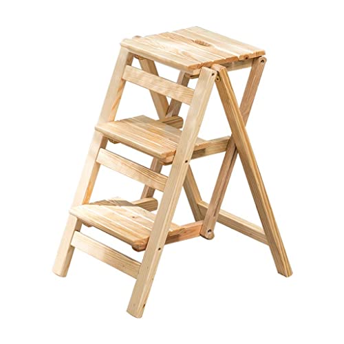 SilteD Küchen-Tritthocker, Pflanzenständer, zusammenklappbare Tritthocker-Leiter mit 3 Stufen, Haushalts-Treppenstuhl, Holz-Trittleitern von SilteD