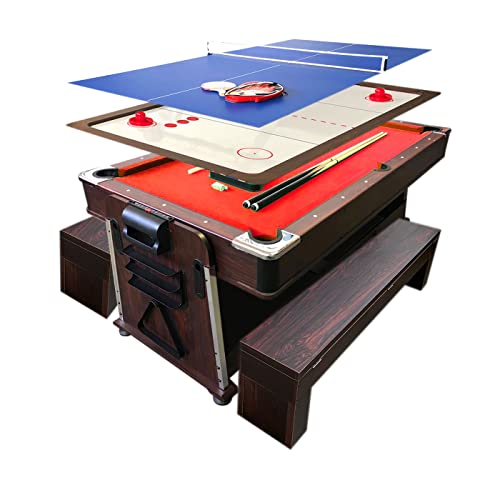 Billardtisch rot 7 FT mit Bänken und Tischhockey und Tischtennistisch und Tischdecke mod. Mattew rot von Simba Srl