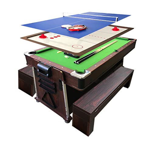 Billardtisch 7 FT Grün mit Bänken und Tischhockey und Tischtennistisch und Tischdecke mod. Mattew Grün von Simba Srl