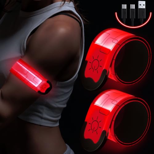 Upgrade Led Armband Aufladbar, 2 Stück Reflective Leucht Armbänder Licht Armband Kinder Leuchtbänder USB Reflektorband Leuchtarmband Reflektorband Nacht Sicherheits Licht für Joggen Laufen Running von Simket