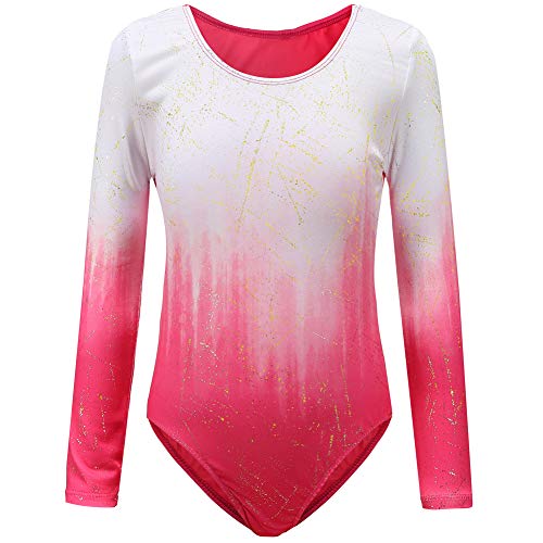 Sinoeem Gymnastikanzug Für Mädchen Ballett kinder Langarm/Ärmellos Kurzarm Gradient Color Round Neck Turnanzug Für 3-12 Jähriges Mädchen (Pink - Langarm, Tag 4A(3-4 Years)) von Sinoeem