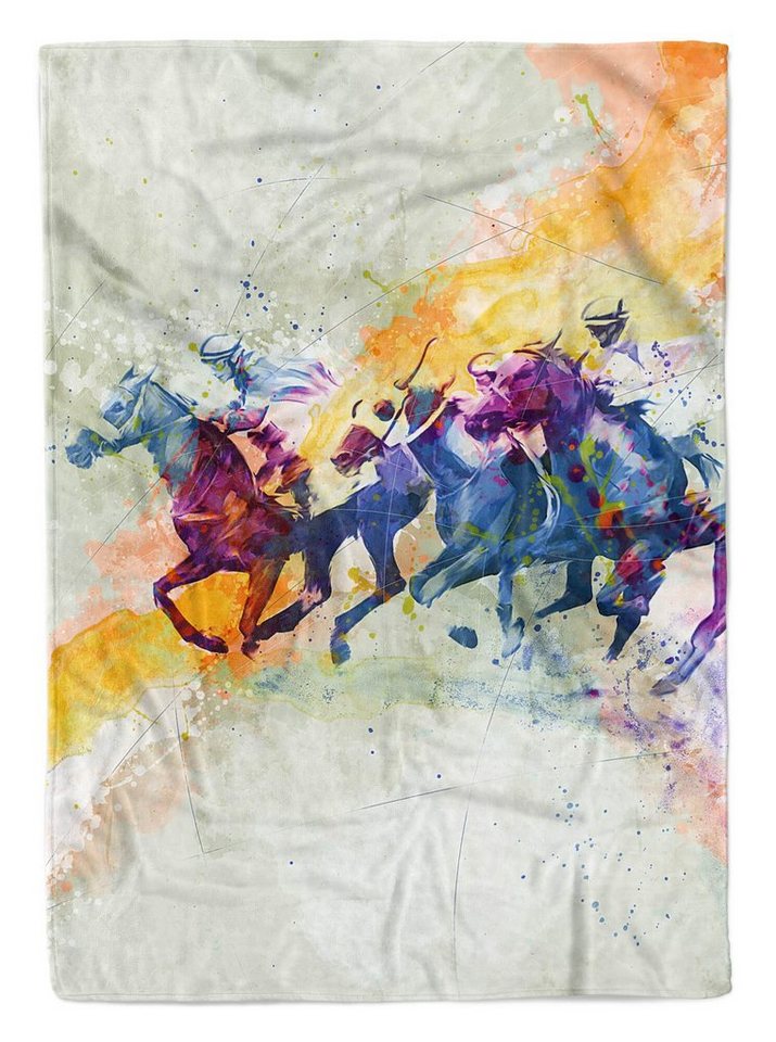 Sinus Art Handtücher SplashArt Sport Handtuch Strandhandtuch Saunatuch Kuscheldecke Kunstvoll Pferderennen I S, Baumwolle-Polyester-Mix (1-St), Handtuch von Sinus Art