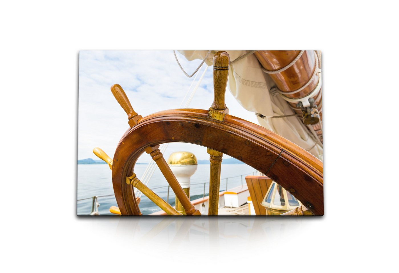 Sinus Art Leinwandbild 120x80cm Wandbild auf Leinwand Segelschiff Ruderrad Ruder Holz Schiff, (1 St) von Sinus Art