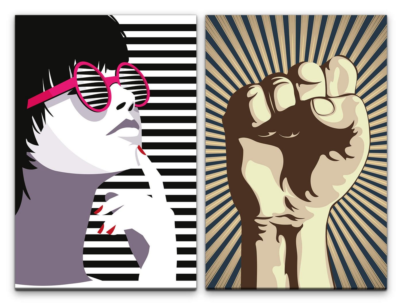 Sinus Art Leinwandbild 2 Bilder je 60x90cm Pop Art Revolution Sonnenbrille Chic Feminin Streifen Sinus Art Leinwandbild 2 Bilder je 60x90cm Pop Art Revolution Sonnenbrille Chic Feminin Streifen von Sinus Art