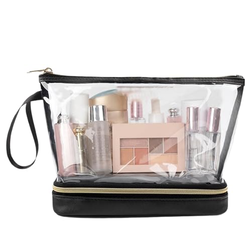 Sionhiuo Transparente Make-up-Tasche mit Reißverschluss, tragbare, transparente Make-up-Tasche, große Kapazität, wasserdichter Make-up-Koffer für Reise-Toilettenartikel, Schwarz , Refer to von Sionhiuo