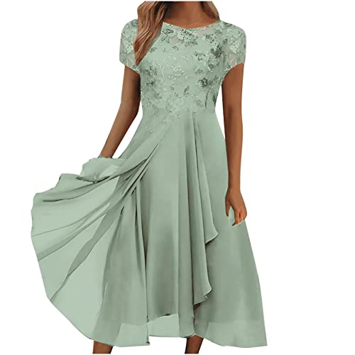 Abendkleid Damen Mesh Halbarm Spitze Floral Elegantes Cocktailkleid Langes Rundhals Unregelmäßiges Plissee Flowy Midi Kleid für Party Abendkleid Damen Mesh Halbarm Spitze Floral Elegantes Cocktailkleid Langes Rundhals Unregelmäßiges Plissee Flowy Midi Kleid für Party von Sisifa