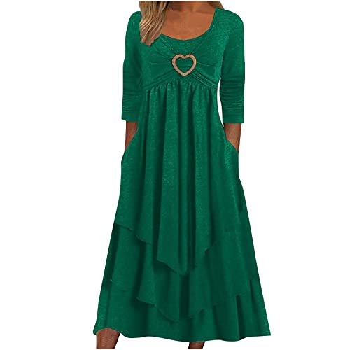 Damen Langarm Midi Kleid Sommer Casual Hohe Taille Rüsche Layered Liebe Herz Twist Front A-Linie Kleid Lang Partykleid Cocktailkleid mit Taschen Damen Langarm Midi Kleid Sommer Casual Hohe Taille Rüsche Layered Liebe Herz Twist Front A-Linie Kleid Lang Partykleid Cocktailkleid mit Taschen von Sisifa