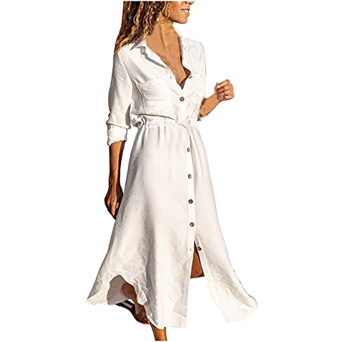 Maxikleider Damen Sommer Leinen Hemdkleid Casual Lose Maxikleid Partykleid Einfarbig Button Down Langarm Shirtkleider Plus Size Sommerkleider Maxikleider Damen Sommer Leinen Hemdkleid Casual Lose Maxikleid Partykleid Einfarbig Button Down Langarm Shirtkleider Plus Size Sommerkleider von Sisifa
