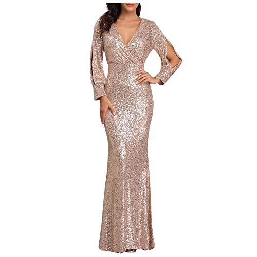 Sisifa Damen Abendkleid Langarm Paillette Kleid für Frauen Elegant Kleid Meerjungfrau Lange Ballkleid V-Ausschnitt Maxikleider Bodycon Kleid Glitzer Kleid Cocktailkleid, Gold, M Sisifa Damen Abendkleid Langarm Paillette Kleid für Frauen Elegant Kleid Meerjungfrau Lange Ballkleid V-Ausschnitt Maxikleider Bodycon Kleid Glitzer Kleid Cocktailkleid, Gold, M von Sisifa