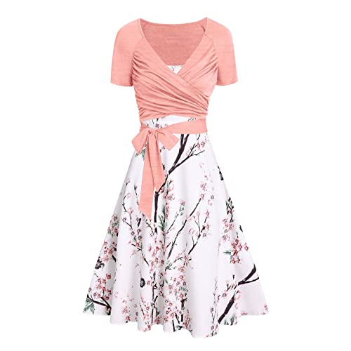 Sommerkleid Damen Self Tie Waist Kurzarm Casual Bluse Tops mit Spaghetti Strap A Line Floral Cocktailkleid 2-teilige Sets Sommerkleid Damen Self Tie Waist Kurzarm Casual Bluse Tops mit Spaghetti Strap A Line Floral Cocktailkleid 2-teilige Sets von Sisifa