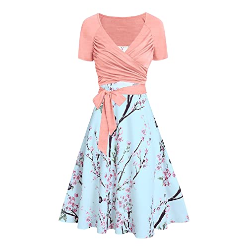 Sommerkleid Damen Self Tie Waist Kurzarm Casual Bluse Tops mit Spaghetti Strap A Line Floral Cocktailkleid 2-teilige Sets Sommerkleid Damen Self Tie Waist Kurzarm Casual Bluse Tops mit Spaghetti Strap A Line Floral Cocktailkleid 2-teilige Sets von Sisifa