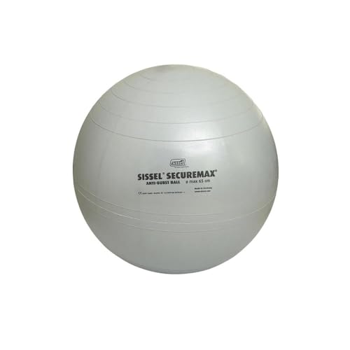 Sissel® SECUREMAX® Gymnastikball Silber | Maße 65 cm | Belastung bis 500 kg | 100% PVC & recyclebar | Für Fitness & Therapie | SECUREMAX-Sicherheitssystem | Inkl. Übungsposter & Stöpselheber von Sissel