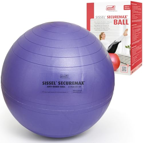 Sissel® SECUREMAX® Gymnastikball blau-lila | Maße 65 cm | Belastung bis 500 kg | 100% PVC & recyclebar | Für Fitness & Therapie | SECUREMAX-Sicherheitssystem | Inkl. Übungsposter & Stöpselheber von Sissel