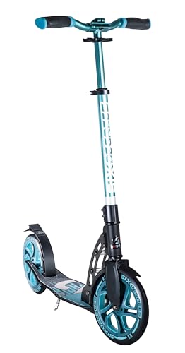 SIX DEGREES Aluminium Scooter mit Klappmechanismus und Ständer, 230/215 mm, ABEC 7, höhenverstellbar, GS geprüft, türkis von Six Degrees