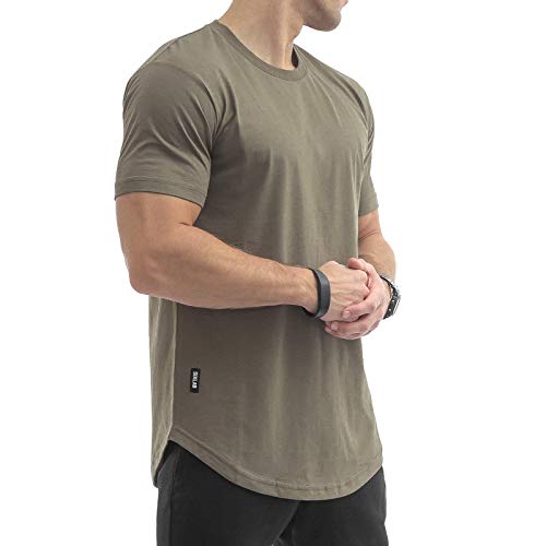 Sixlab Round Tech Herren Oversize T-Shirt Muscle Basic Gym Fitness Shirt (Olive, S) von Sixlab