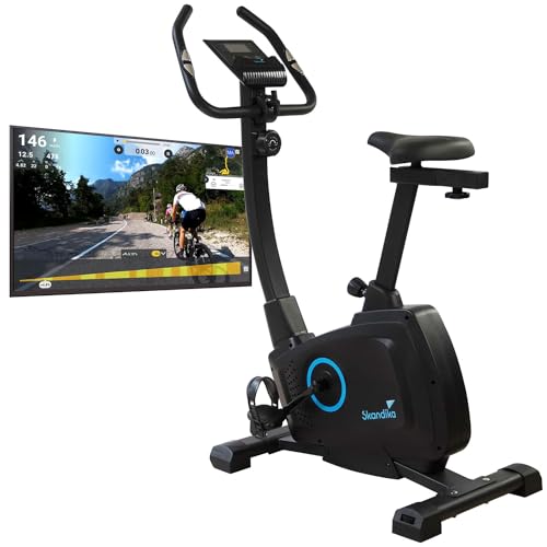 Skandika Heimtrainer Fahrrad Bragi | Hometrainer für Zuhause, 7 kg Schwungmasse, Magnetbremssystem, Kinomap für virtuelles Training, Höheneinstellung, Indoor-Transportrollen, Tablethalterung von Skandika