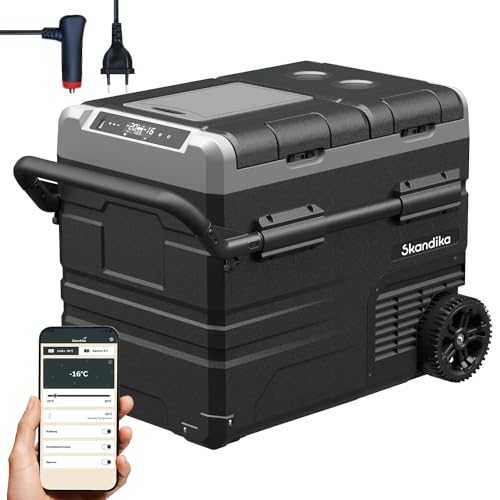 Skandika Gefrierbox Routa 45 L | Kühlbox +20 ° bis -20 °C | App-Steuerung, 2 Zonen Kompressor, Autokühlschrank mit 2 Fächern, leise, Eco-Mode| Camping Kühlschrank für Auto, LKW, Bus, Camper von Skandika