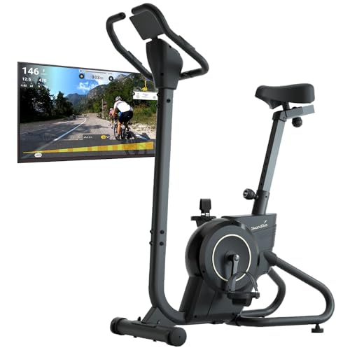 Skandika Heimtrainer Cykling P6-H | 32 elektrische Widerstandsstufen, bis 200 cm, LED-Anzeige, Bluetooth, App Steuerung mit Kinomap, Tablethalterung |Hometrainer, Indoor Fahrrad für Zuhause von Skandika