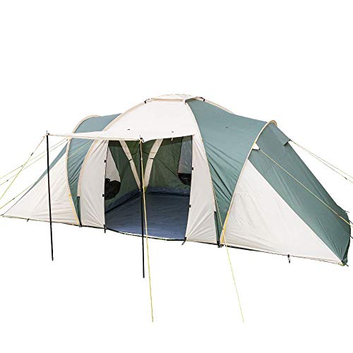 Skandika Kuppelzelt Daytona 6 Personen | Familienzelt mit 3 Schlafkabinen, 3000 mm Wassersäule, 195 cm Stehhöhe, Moskitonetze, Sonnensegel | Campingzelt für Familie und Freunde (grün/beige) von Skandika