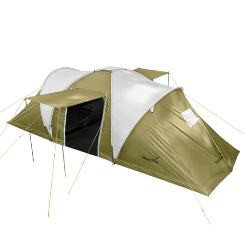 Skandika Kuppelzelt Hammerfest für 6 Personen | Campingzelt mit 2 m Stehhöhe, 2 Schlafkabinen, 2 Eingänge, Moskitonetze, Sonnendach, 3000 mm Wassersäule, Zelt zum Campen von Skandika