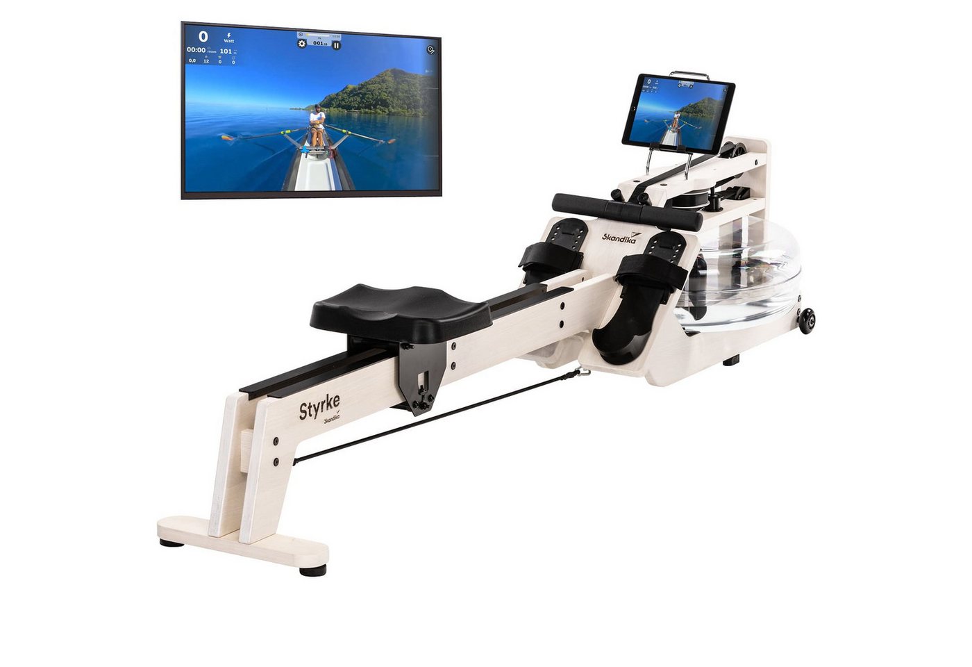 Skandika Rudergerät Styrke Premium, Rudermaschine aus Holz, für Zuhause, Wasser, Esche, Made in Germany, farbig geölt, bis 180 kg, Kinomap, Bluetooth Skandika Rudergerät Styrke Premium, Rudermaschine aus Holz, für Zuhause, Wasser, Esche, Made in Germany, farbig geölt, bis 180 kg, Kinomap, Bluetooth von Skandika