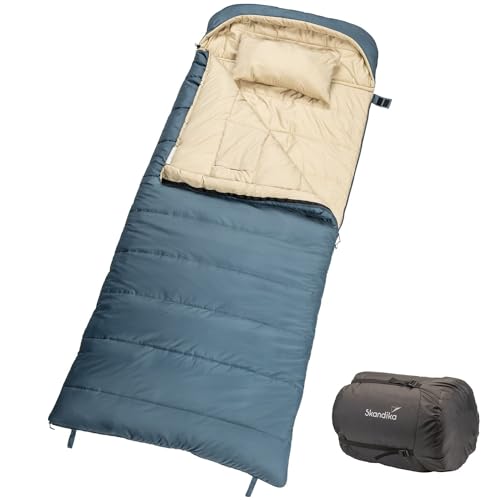 Skandika Schlafsack Oppdal| Deckenschlafsack für Erwachsene, 3 Jahreszeiten, Kompakt, leicht, rechteckig | bis 7 °C, 230 × 90 cm | Outdoor, Camping, Wandern (Blau) von Skandika