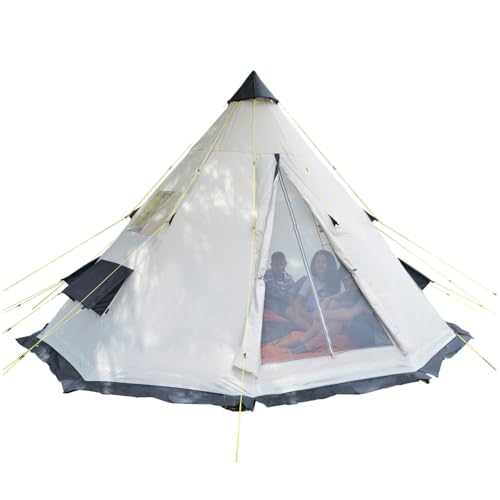 Skandika Tipi Goathi 365 Protect| Campingzelt für 6 Personen, eingenähter Zeltboden, Moskitonetz, 2,5 m Stehhöhe, 3000 mm Wassersäule, Stahl-Gestänge | Indianerzelt, Festivalzelt, Zelt Outdoor von Skandika