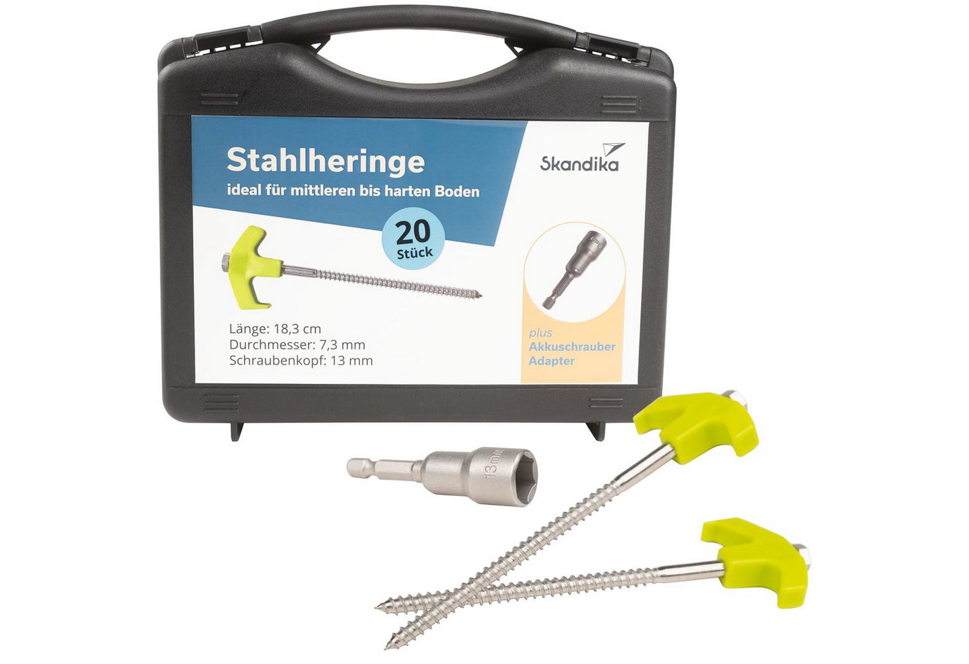 Skandika Zelthering, 20x Zelt-Heringe aus STAHL, stabile Heringe mit Gewinde, Sturmsicher, Adapter für Akkuschrauber Skandika Zelthering, 20x Zelt-Heringe aus STAHL, stabile Heringe mit Gewinde, Sturmsicher, Adapter für Akkuschrauber von Skandika