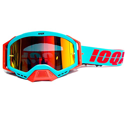 Motorradbrille Fahrbrille Motorrad Sonnenbrille Motocross Safety Protective Night Vision Helm Goggles Fahrer Fahren Gläser(Blue red single) von Skdvy