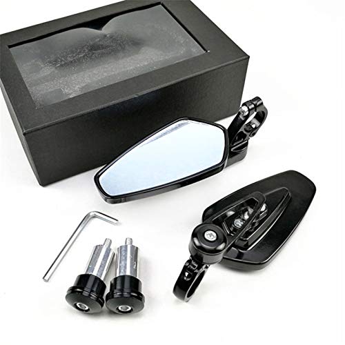 Skdvy Lenkerendenspiegel Scooter Kompatibel, 2 stücke Motorrad Aluminium 7/8 "22mm bar Endseite Rückspiegel Universal Motorrad Fahrrad Lenker Rückansicht Spiegel Universal(Black (White Mirror)) von Skdvy