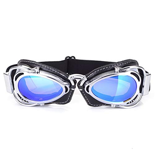 Skdvy Motorradbrille Fahrbrille MTB-Biker-Goggles Motorrad-Goggle-Sonnenbrillen-Roller Moto Aviateur-Weinlese-Gläser Motocross Goggle(Silver Blue) von Skdvy