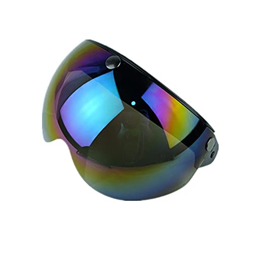 Skdvy Motorradbrille Fahrbrille Universal 3-Snap-Motorrad-Helm-Visier-Objektiv-Flip-U-Shield-Objektiv für Torc-BEON 3-Tasten Helm Helm Halbgesicht Visierglas(Rainbow lens) von Skdvy