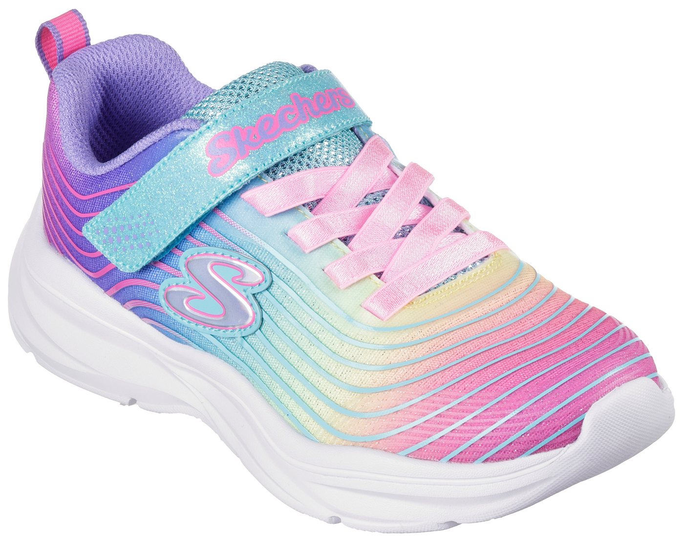 Skechers Kids POWER JAMS - PASTEL SPEED Sneaker, Slip-On Sneaker, Klettschuh mit Regenbogen-Farbverlauf und Glitzer von Skechers Kids