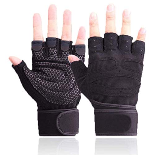 Skevic Handschuhe für Herren und Damen, Fitness-Handschuhe für Gewichtheben, Crossfit, Klimmzugstange, Fahrradhandschuhe, Fitnesshandschuhe, mit Handgelenkbandage, atmungsaktiv, rutschfest, Schwarz, M von Skevic